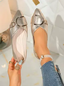 Women's Plain Elegant Flat Shoes, Lightweight Slip-On Casual Moccasins, Almond Toe Comfortable Daily Wear Footwear, Casual Flats