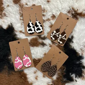 Western Cow Print Handmade Earrings Unique Boho Style Teardrop Dangle Earrings for Women Fashion Forward Accessories