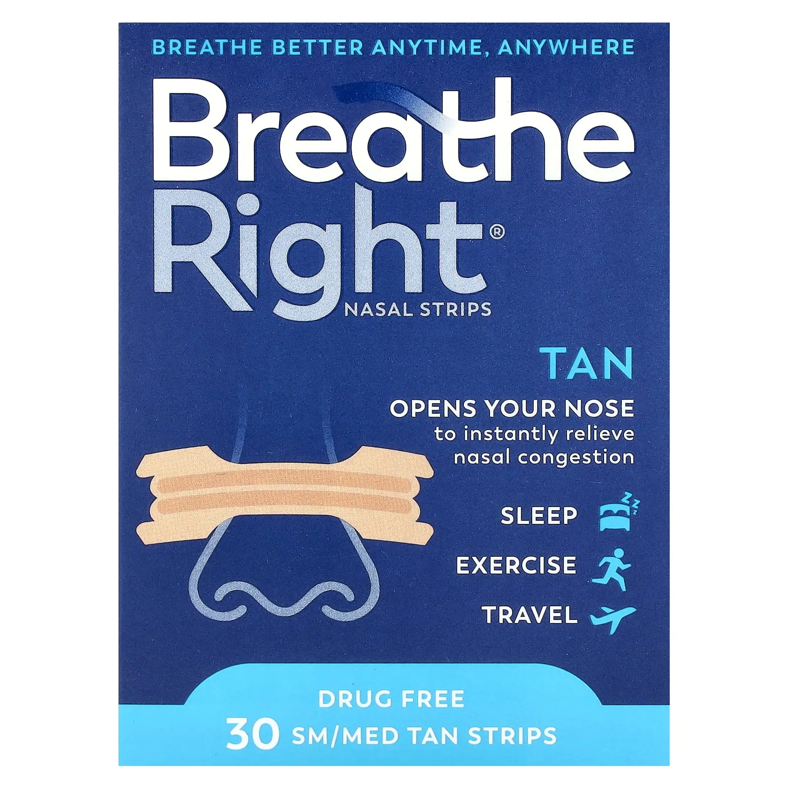 Breathe Right Nasal Strips, Small/Medium, 30 Tan Strips | HSA/FSA Eligible