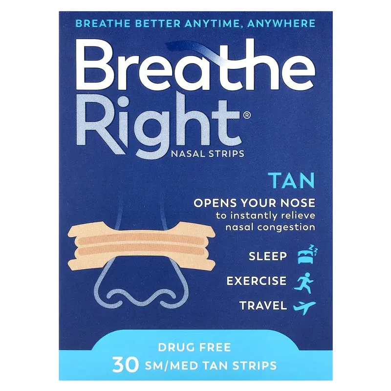 Breathe Right Nasal Strips, Small/Medium, 30 Tan Strips | HSA/FSA Eligible