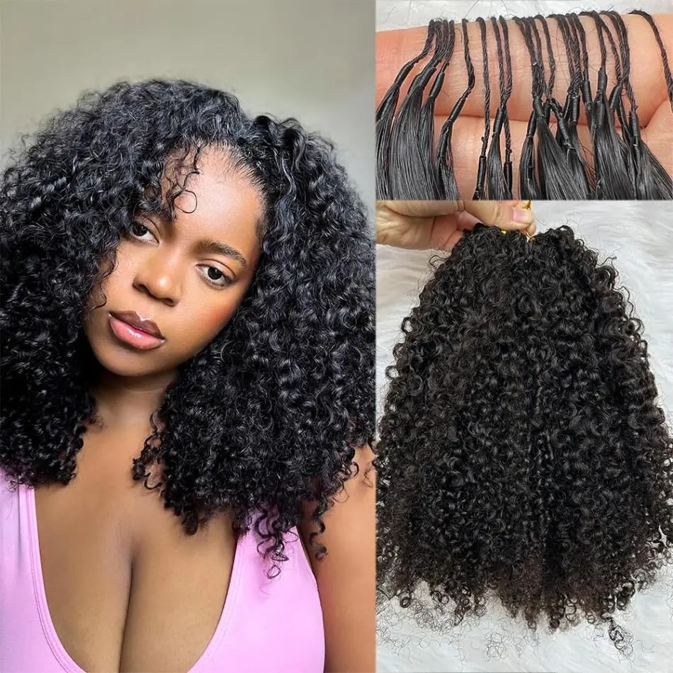 Black Women's Afro Kinky Curly Human Crochet Hair, Pre-Separated Remy Braiding Hair Extensions, Bouncy Tangle-Free, Lace Front, Black Hair Extensions