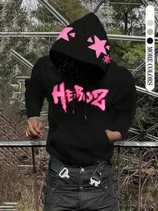 Unisex Hooded Sweatshirt with Star Letter Print, Fashion Streetwear Hip Hop Casual Wear for Fall & Winter