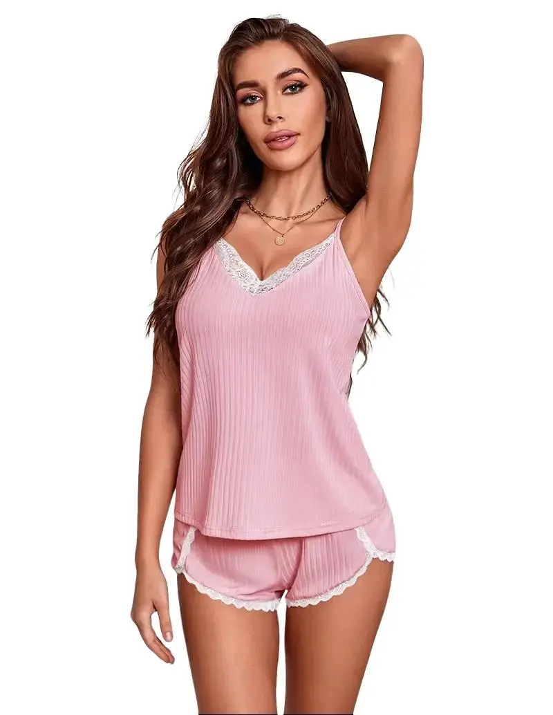Ekouaer Women's 2-Piece Cami & Shorts Pajama Set - Sexy Light V-Neck Loungewear with Lace Trim, Adjustable Spaghetti Straps, Elastic, Soft Breathable Cooling Sleep Clothes, Fitted, XL, Travel-Friendly for Valentine's Day, Birthday