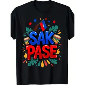 Sak Pase Haitian Creole Pride Haitian Flag Traditional T-Shirt, Unisex,  Summer Short-Sleeve Printed T-Shirt