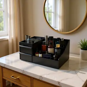 Stylish 3-Tier Men's Grooming Organizer - Waterproof Drawer Storage for Perfume, Cosmetics & Shaving Kit - Modern Bathroom Vanity Essential