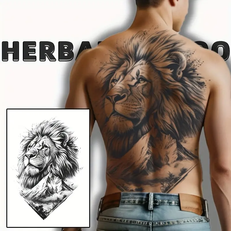 Large Temporary Lion Tattoo Sticker, Sticker Tattoos, Temporary Fake Tattoo, Waterproof Long-Lasting Design, Realistic Animal Art, Perfect for Parties and Role-Playing, Temporary Tattoos Stickers