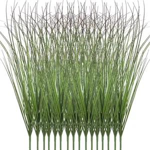 48 pcs artificial grass plants, artificial shrub wheatgrass, artificial tall grass fake plants for outdoor decoration, artificial green plant stems and weeds (dark green with red tips) for indoor home decoration