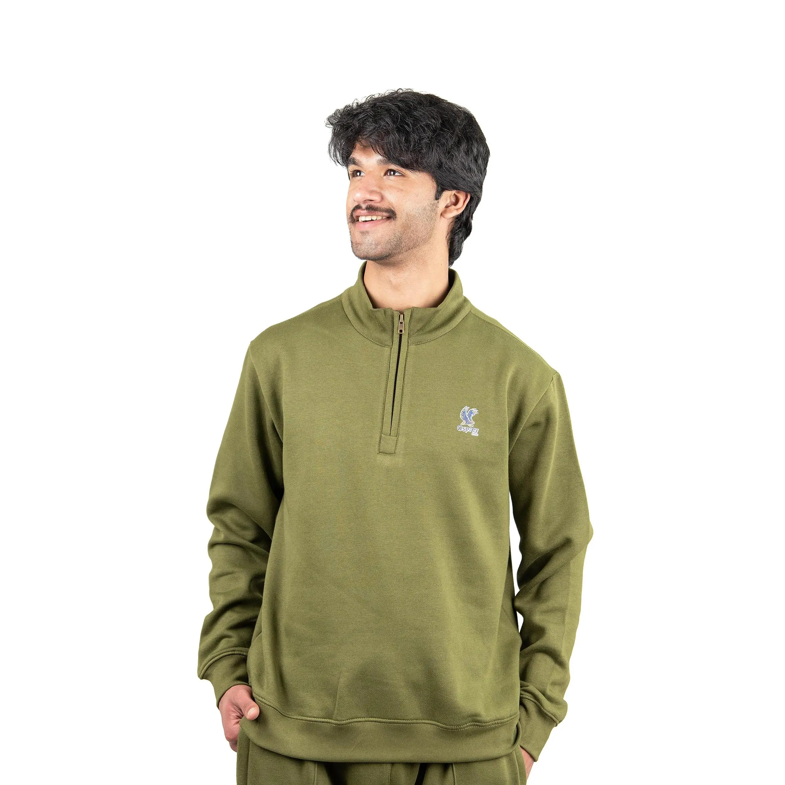 Osprey Premium Quarter Zipper Sweatshirt | 60% Polyester 40% Cotton | 300 GSM | Cozy and Durable Cactus/Green