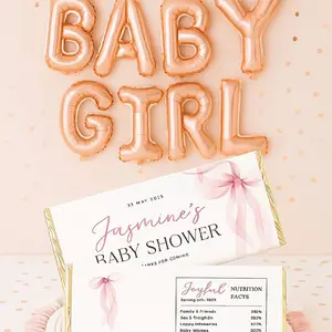 Personalized Baby Shower Candy Bar Wrappers Elegant Pink Bow Design for Baby Girl Party Decorations