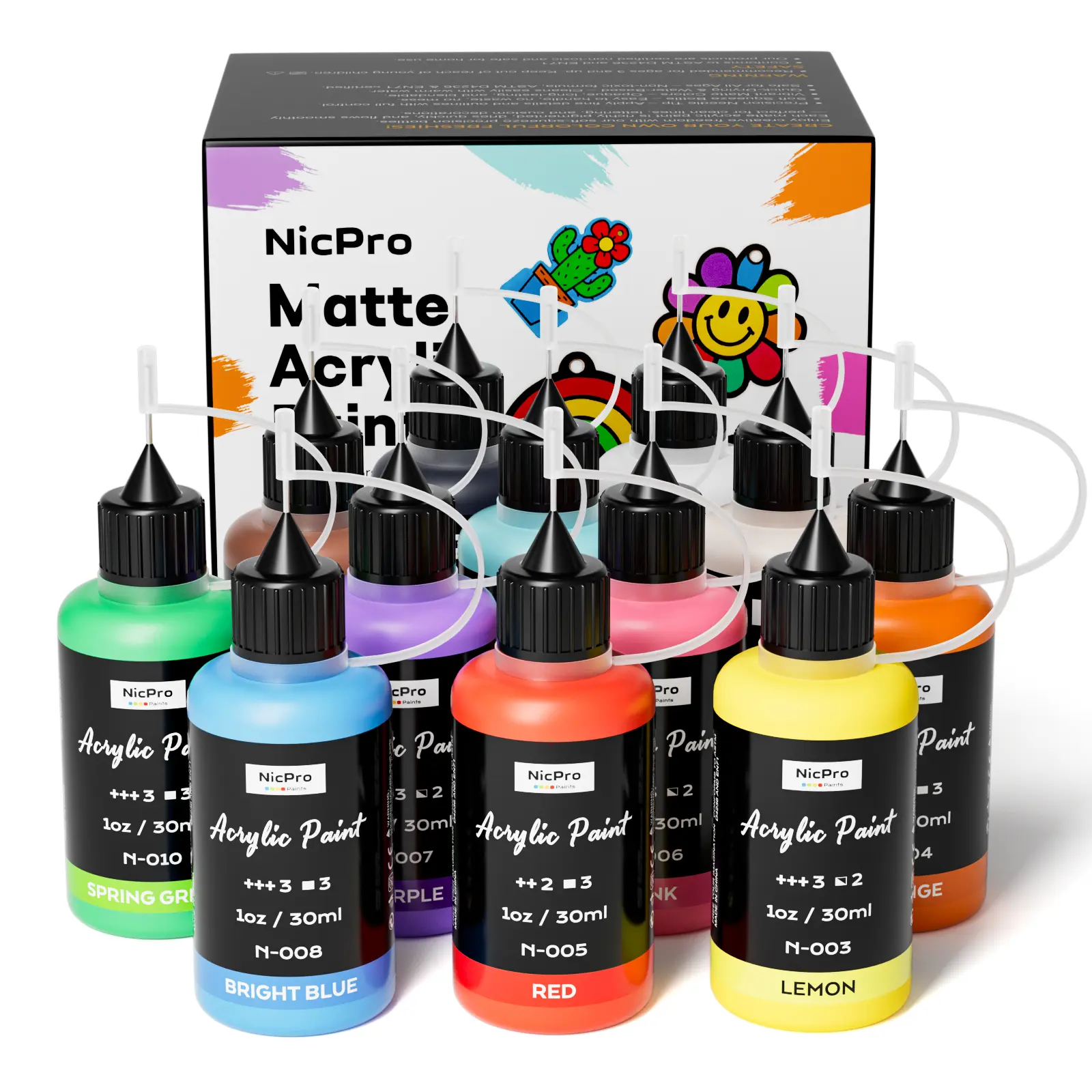 Nicpro 12-Color Matte Acrylic Paint Set with Precision Applicator Caps, 1oz/30ml Car Freshie Paints for DIY Crafts & Small Business Makers, No Brushes Needed, Beginner-Friendly, Acrylic Paint Set Acrylic Paints