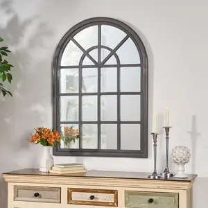 ARCH WINDOW MIRROR Farmhouse Wall Decor Wood Frame Rustic Arch Shape Grey Mirror for Bedroom Living Room Entrance Dining Room Wall Decor 67057.00 Box Wooden