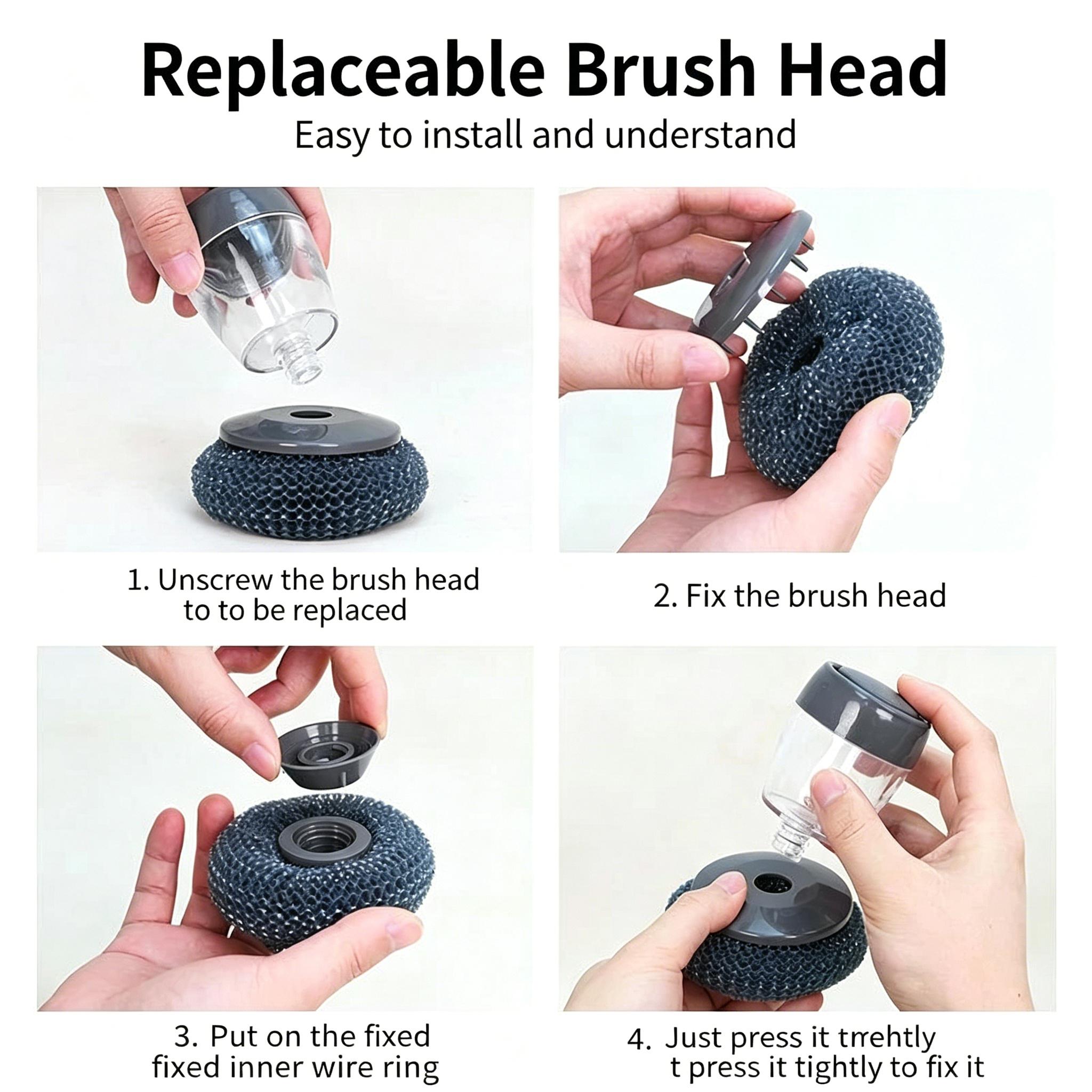 Automatic Liquid Filling Comfort Handle Soap Dispense Palm Brush for Kitchen Sink Pot Bowl Cleaning Ergonomic Non-slip Grip Durable Bristles Multi-Purpose Tool - Sponges