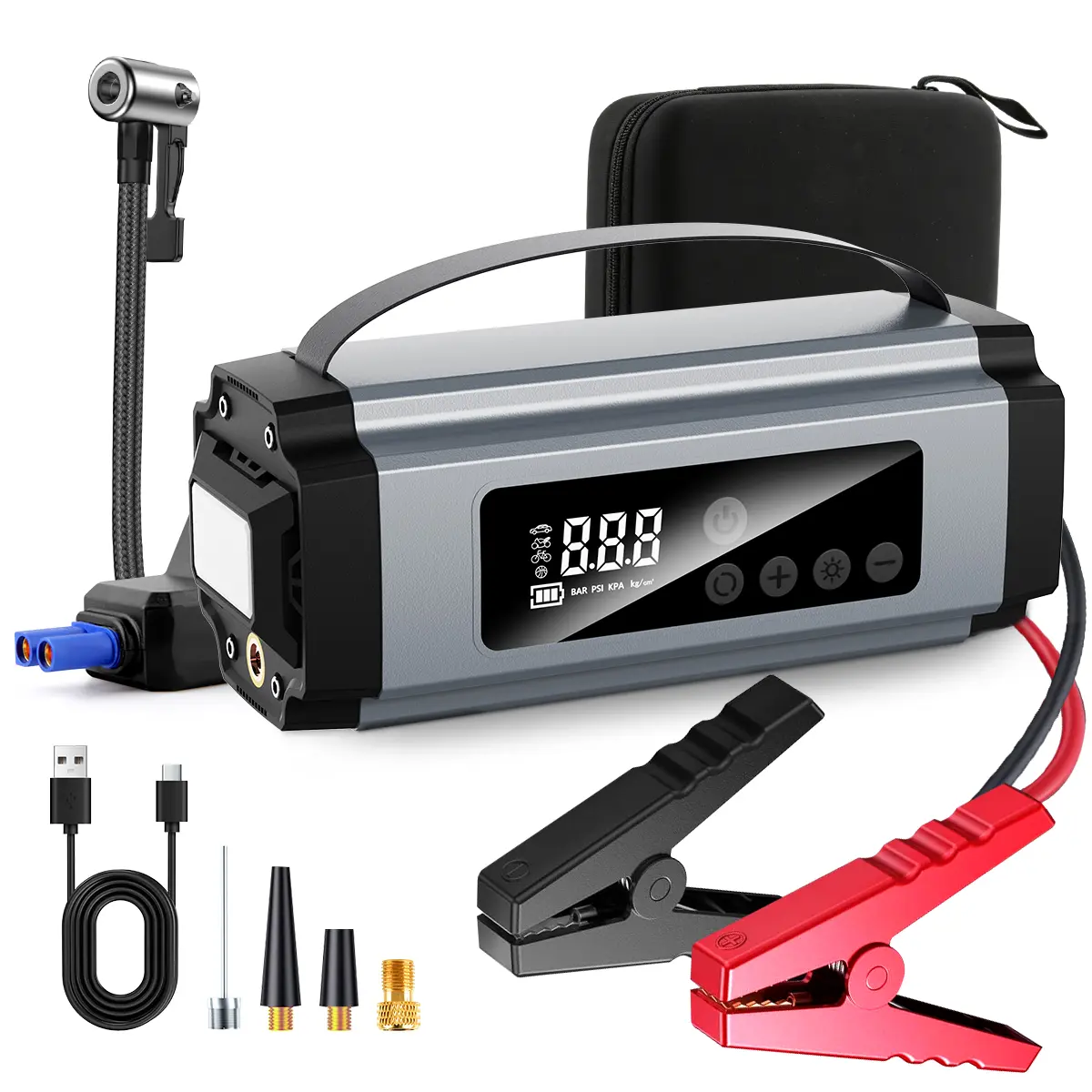 16800mAh Car Jump Starter with Air Compressor, 6000A Car Battery Jump Box, 150PSI Auto Tire Inflator, LED Flashlight and Emergency Rescue Light