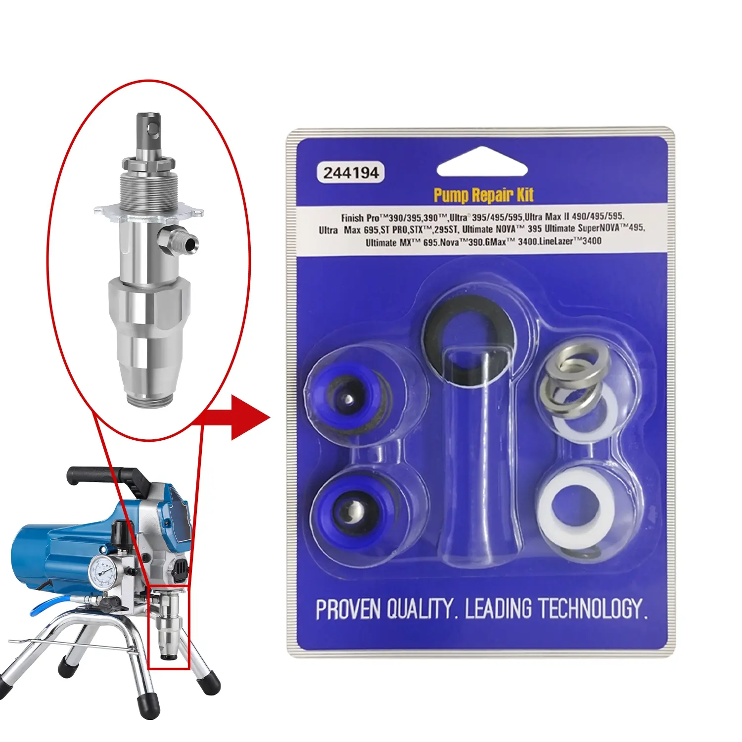 Sprayer Pump Repair Kit 244194, Seal for Models 390 395 490 495 595, High-Quality Plastic, Smooth Finish, Durable Replacement Part, Heavy Duty Hardware