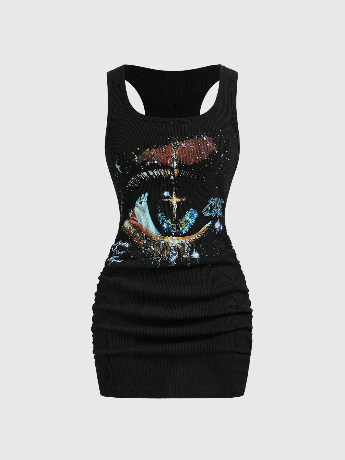 Women's Vintage Bad Girl Street Style Star Print Tight Sleeveless Mini Dress, Womenswear, Casual Fashion, Perfect for Daily Wear and Parties, Casual Boho Sundress, Bohemian Style Dresses, Bohemian Style Sundresses