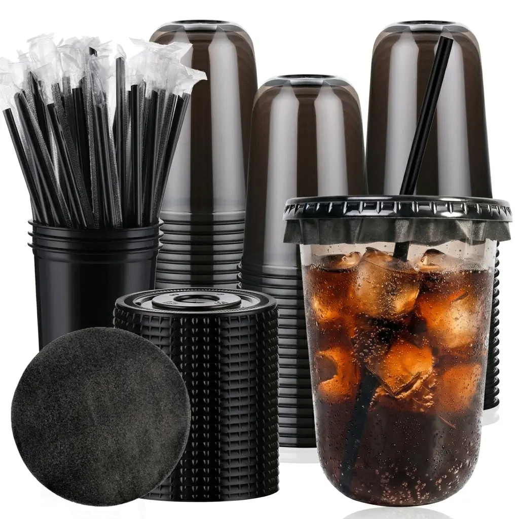 100-Pack Disposable Plastic Cups with Lids, Leak-Proof Seals & Lightweight Plastic Drinking Straws - Outdoor Event Ready, Business & Home Use for Any Beverage