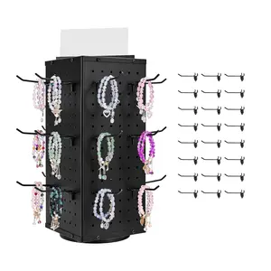 Rotating Pegboard Display System: 4-Sided Spinning Pegboard With 24 Hooks In Black, Freestanding And Wall-Mountable, 360-Degree Access For Tool Organization, Shop, Garage, And Workshop Display