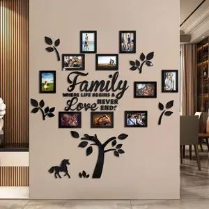 Family Tree Wall Sticker Acrylic 3D DIY Mirror Sticker 10 Sheets 6-inch Photos Photo Frame Removable Wall Art Decal Home Decoration Suitable for Living Room Bedroom Kitchen Dining Room Office, Decorative Ornaments girl room accessories kitchen decor