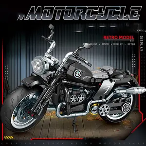 Vintage Motorcycle Building Blocks Set, Realistic Motorbike Model, Halloween Christmas Birthday Gift, Collectible Toy, Moc Blocks Set