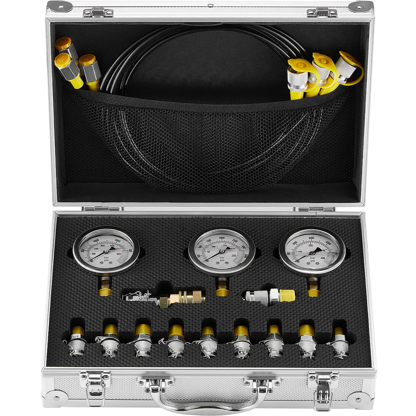 【Summerfinds】VEVOR Hydraulic Pressure Test Kit 250/400/600bar3 Gauges 11 Test Couplings 3 Test HosesExcavator Hydraulic Test Gauge Set with Portable Carrying Case for Excavator Tractors Construction Machinery