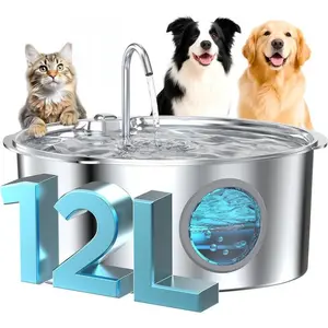 Water Fountain for Large Dogs: Stainless Steel  Fountain Water Bowl - 3.2Gal/406oz/12L Super Quiet Big  Water Fountain with Visual Water Level - for Large Dogs Cats and Multi-Pet