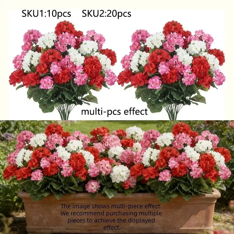 Artificial geranium bouquet, suitable for home decoration, Decorative Flowers, Artificial Flower Set, courtyards, flower boxes, weddings, garden parties, porches, window frames, and cemetery arrangements, festive celebrations, suitable for all seasons