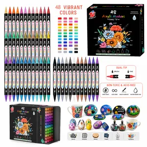 TBC The Best Crafts 48-Color Dual-Tip Acrylic Markers - Waterproof, Non-Toxic, Odorless Office Writing Tool for Paper, Pottery