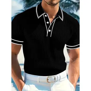 Men's Short Sleeve Polo Shirt | Vertical Stripes Print | V-Shaped Collar Design | Soft Comfortable Fabric | Casual Daily Summer Outfit | Fashion Menswear