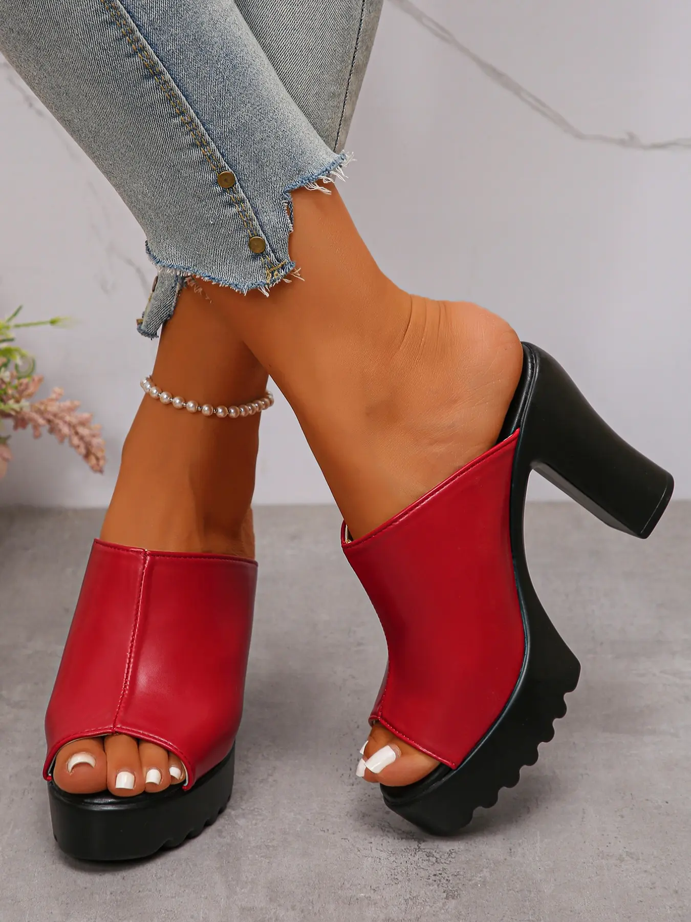 Women's Comfortable Elegant Classy Fashion Chunky Heel High Heels Slip-On Shoes, Heeled Footwear, Durable PU & Rubber Material, Stylish Plain Design, Perfect for Daily Wear, Classic Elegant Shoes, Chunky Block Heels