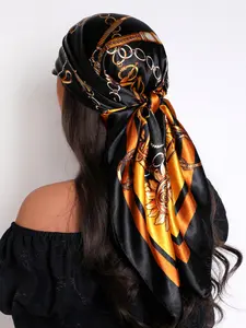 35.4 Inch Women's Fashion Scarf, Elegant Chain Print Headband, Lightweight Woven Accessory for All Seasons, Chic Design for Style Lovers, Fashion Hair Scarves