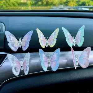Multi-Colored Wing-Waving Butterfly, Embroidery Butterfly Car Decoration, Car Dashboard Decorations, Butterfly Car Accessories, Butterfly Car Vent Clips Decoration for Car