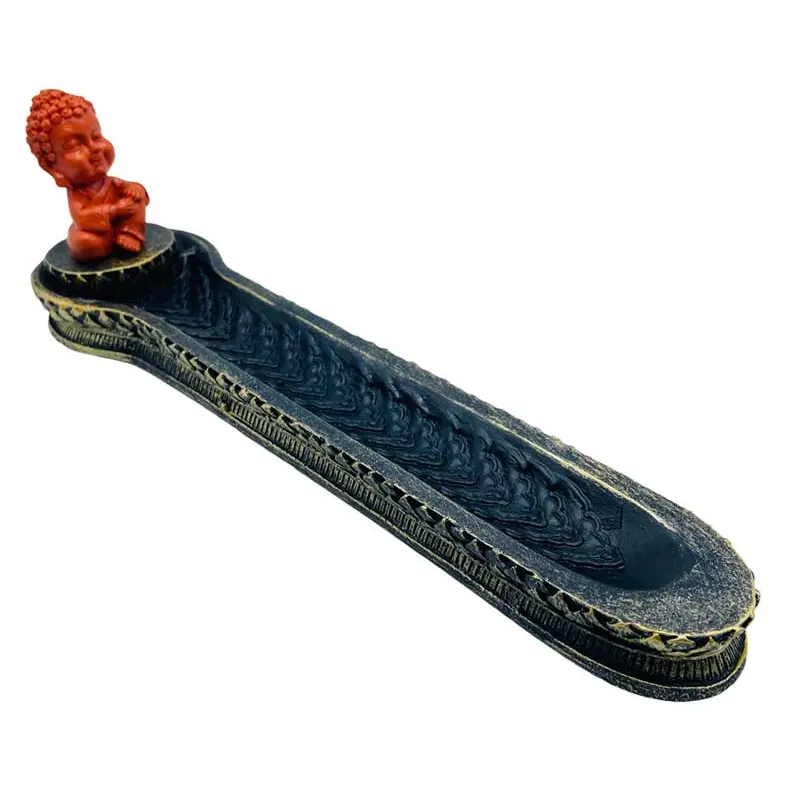 Orange Buddha Incense Burner 10.25 Inch Altar Figurine Censer
