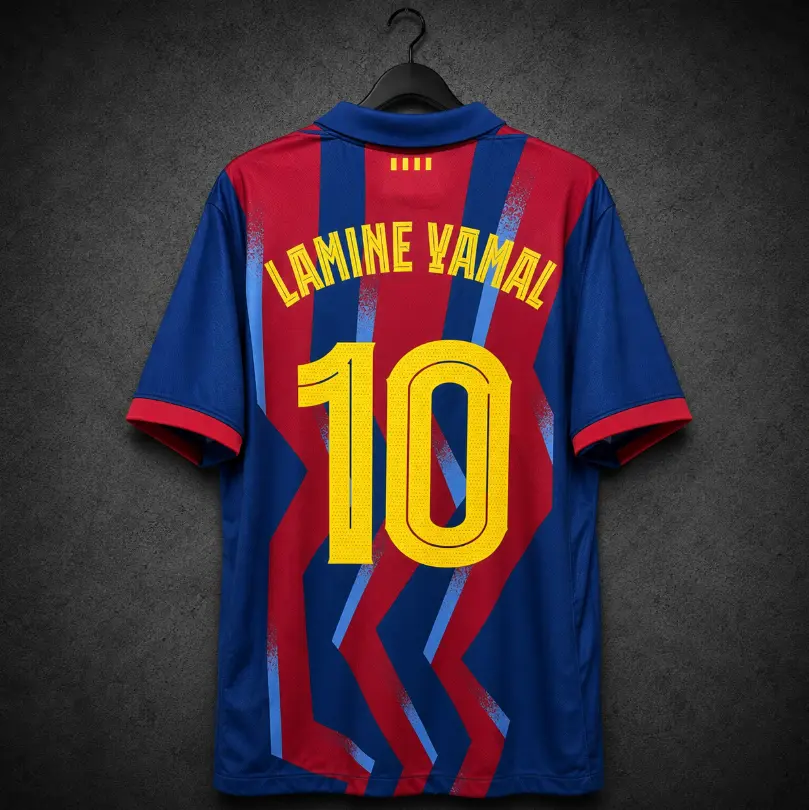 Lamine Yamal #10 Mens LARGE 4th Stadium Copa Del Rey Retro Short Sleeve Soocer Jersey
