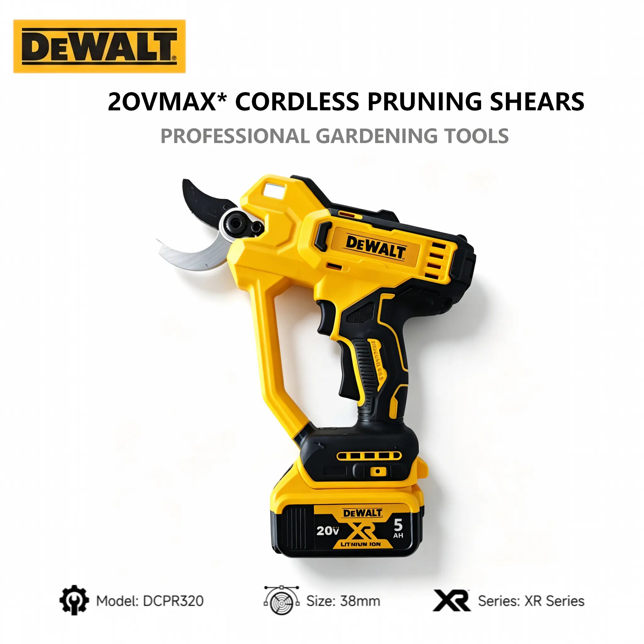 DEWALT Cordless Garden Pruning Shears Cutter - Cordless Shears with Bypass Non-Stick Blades, Dual Lock Safe Mechanism, Compact Lightweight Handheld Tool for Fruit Tree Trimming, Green Plant Pruning power tool work industrial repair