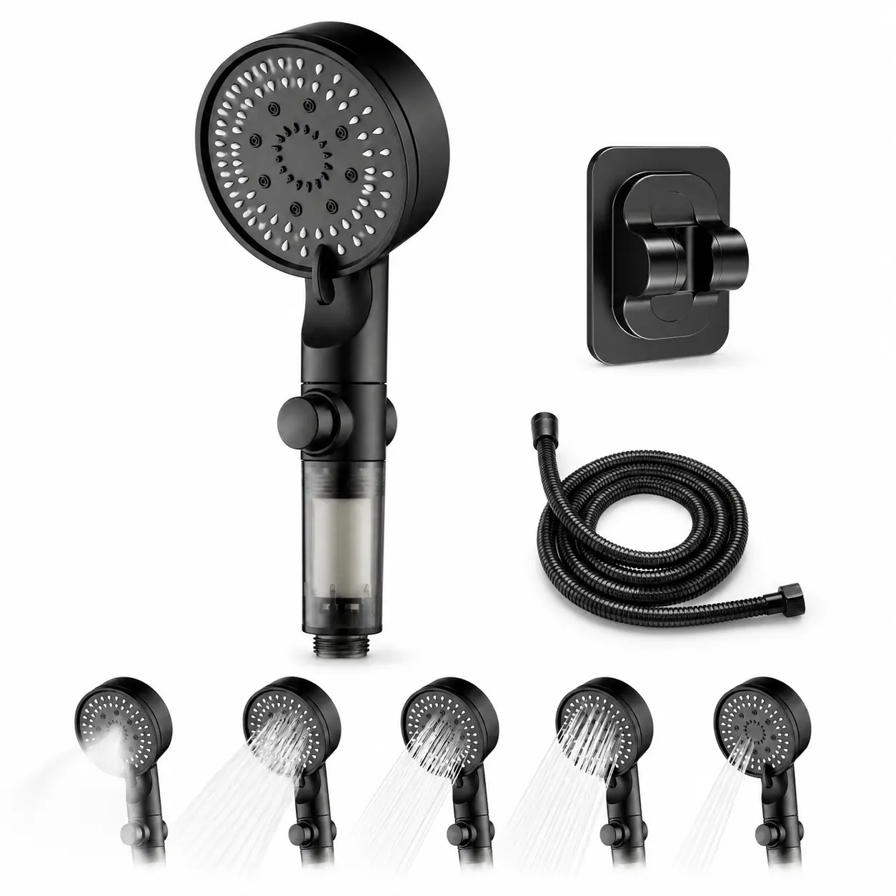 High Pressure 5 Mode Shower head Replacement, Handheld Showerhead for RV/Campers, Travel Trailer for Water Saving, Showerheads Holder and Hose, On Off Switch