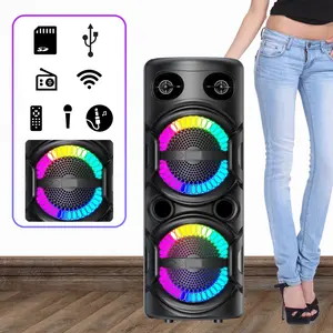 DAZONE Party Portable Bluetooth Speakers Wireless Large Speaker Loud Boombox, Double 8“ Subwoofer, Bluetooth 5.0, TWS Paring, Stereo Sound, Deep Bass, Colorful lights/USB Play/AUX/TF