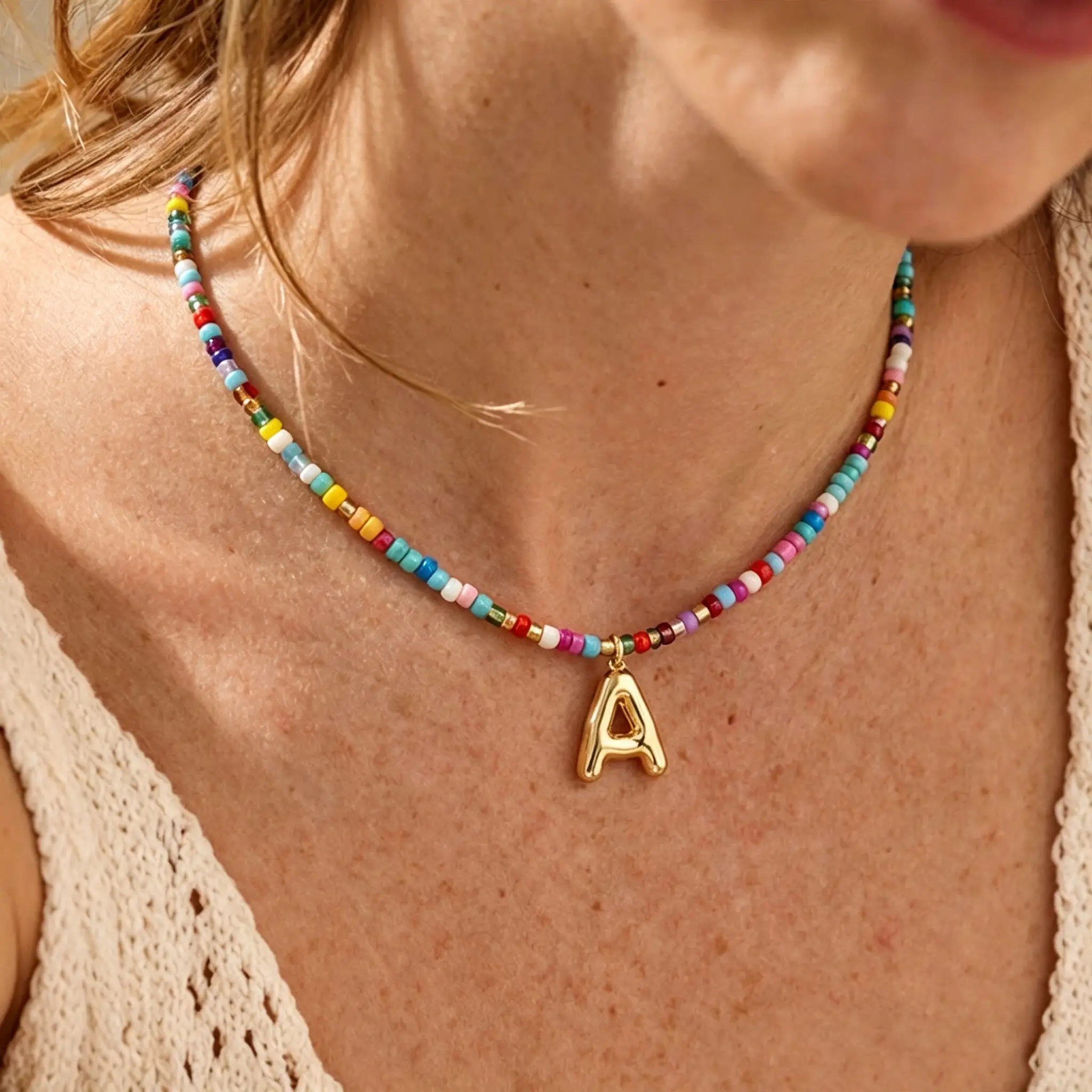 Women's Initial Beaded Necklaces - Adjustable Handmade Beaded Design, Personalized Statement Choker Jewelry, Trendy Gifts for Teens, Adjustable Beaded Design, Handmade Beaded Necklace