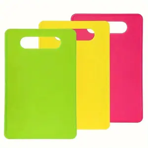 3pcs Plastic Cutting Boards Set - Kitchen Chopping Board, Cooking Cutting Board, Flexible Non-Slip Kitchen Mats, BPA-Free Dishwasher Safe for Meat & Vegetables, Vibrant Green/Yellow/Pink, Durable Food-Grade Plastic, Food Preparation Safety