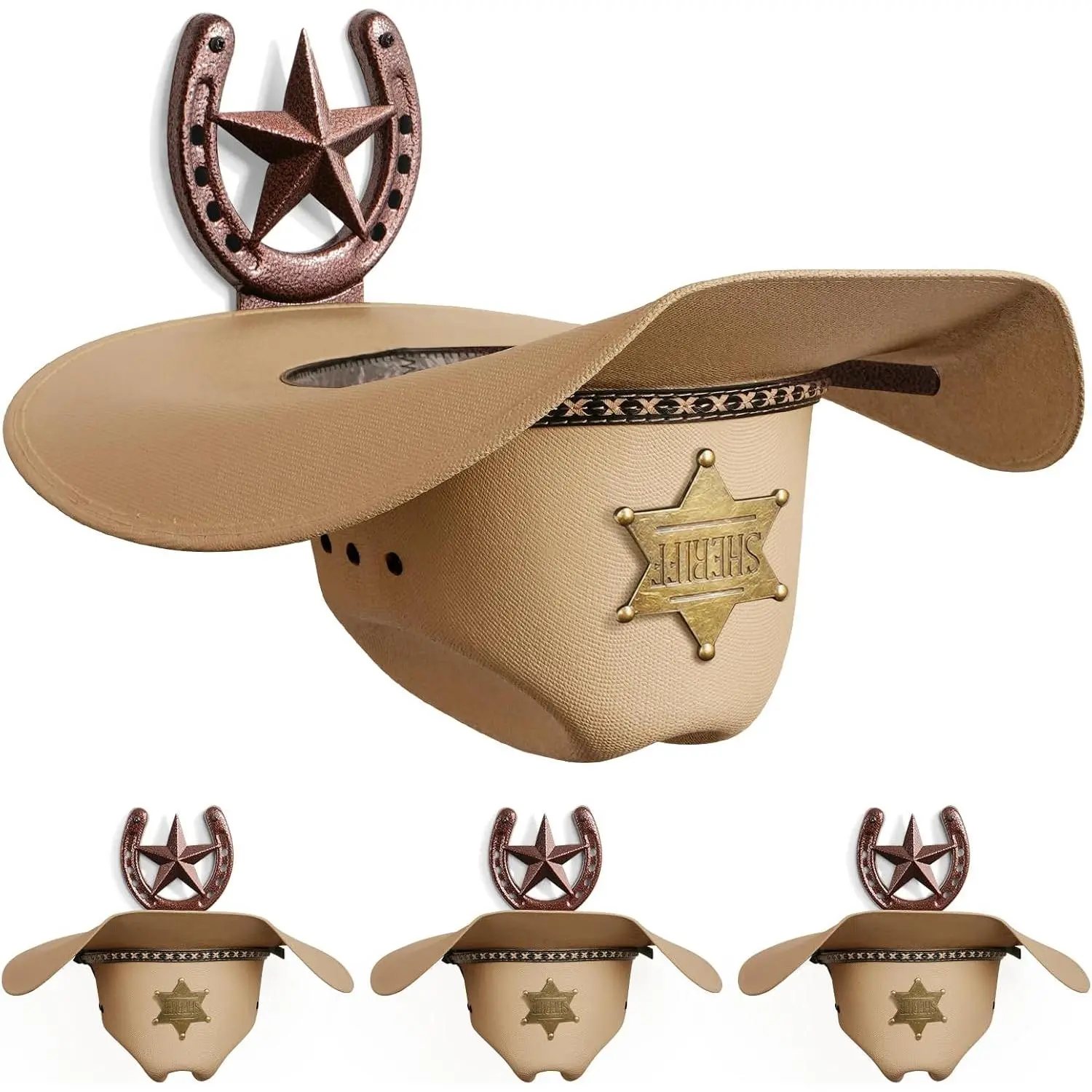 Cowboy Hat Rack Wall Mount,Cowboy Hat Holder for Wall,Western  Decor,Hat Organizer for Caps,Rustic Horseshoe  Metal Hat Hanger for Closet Horse Trailer Entryway Bedroom,4 Pack,Bronze