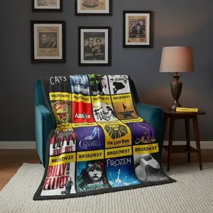 Broadway Classic Musical Flannel Blanket, Soft Warm Artistic Style, Perfect Gift for Music Lovers, Home Decor