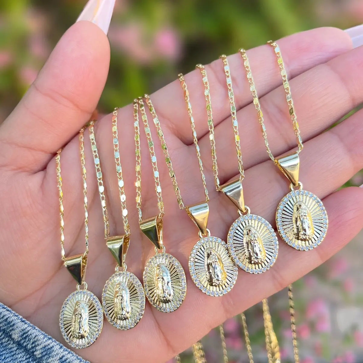 Oval Virgencita crystal necklace