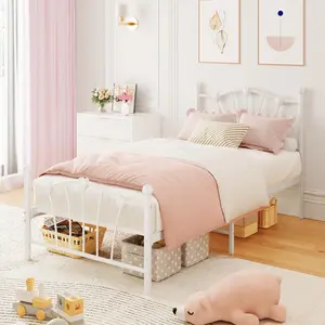 Twin XL Metal Bed Frame for Girls, Heart Headboard, No Box Spring Needed, Heavy Duty & Noise-Free