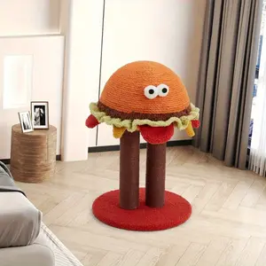 18.5" Hamburger Cat Scratching Post, Cute Cat Scratcher with Dual Natural Durable Sisal Scratching Posts, Sisal Cat Scratcher Post for Indoor Adult Cats & Kittens, Yellow