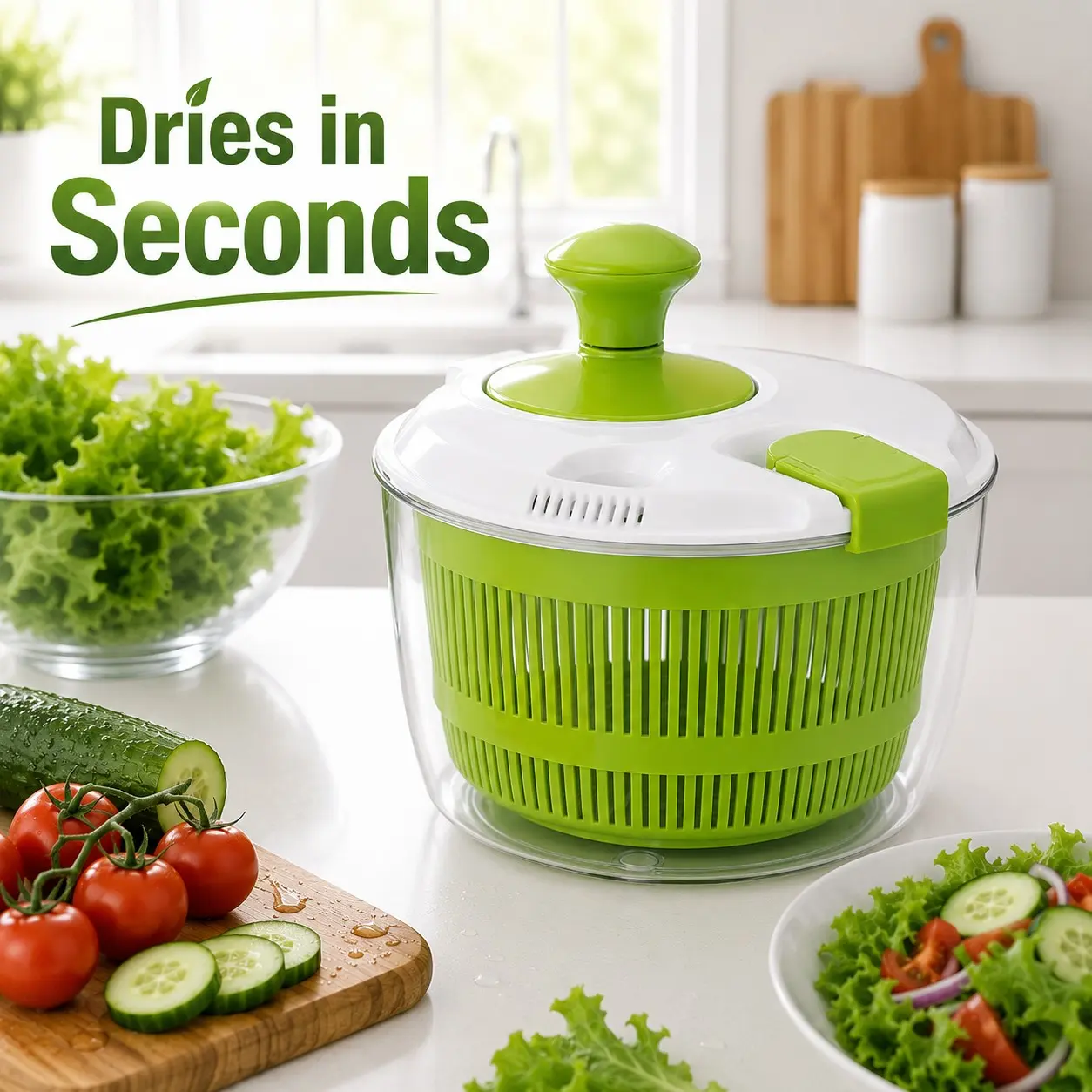 Premium Salad Spinner – Upgraded 3QT Salad Spinner Bowl for Washing, Spinning & Drying Lettuce, Fruits & Vegetables, New Design