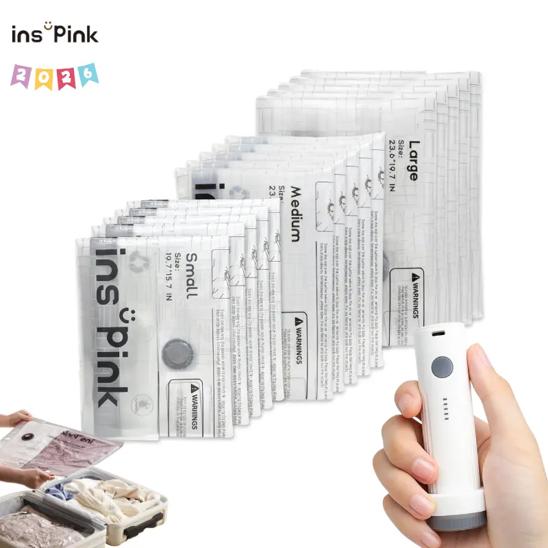 [DealsForYouDays] Inspink Cordless Vacuum Compression Storage Bags with 25W Wireless USB Rechargeable Pump, PE PA Blend Durable Pouch, Ultra-Compact Space-Saving Multifunctional Waterproof Reuse Solution for Clothing, Travel
