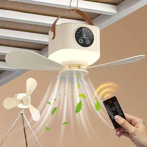 Portable Smart Ceiling Fan with LCD Display and Remote Control, USB Rechargeable Quiet Fan with 4 Speed Settings, Timer Night Light for Indoor Outdoor Use, Home Decor