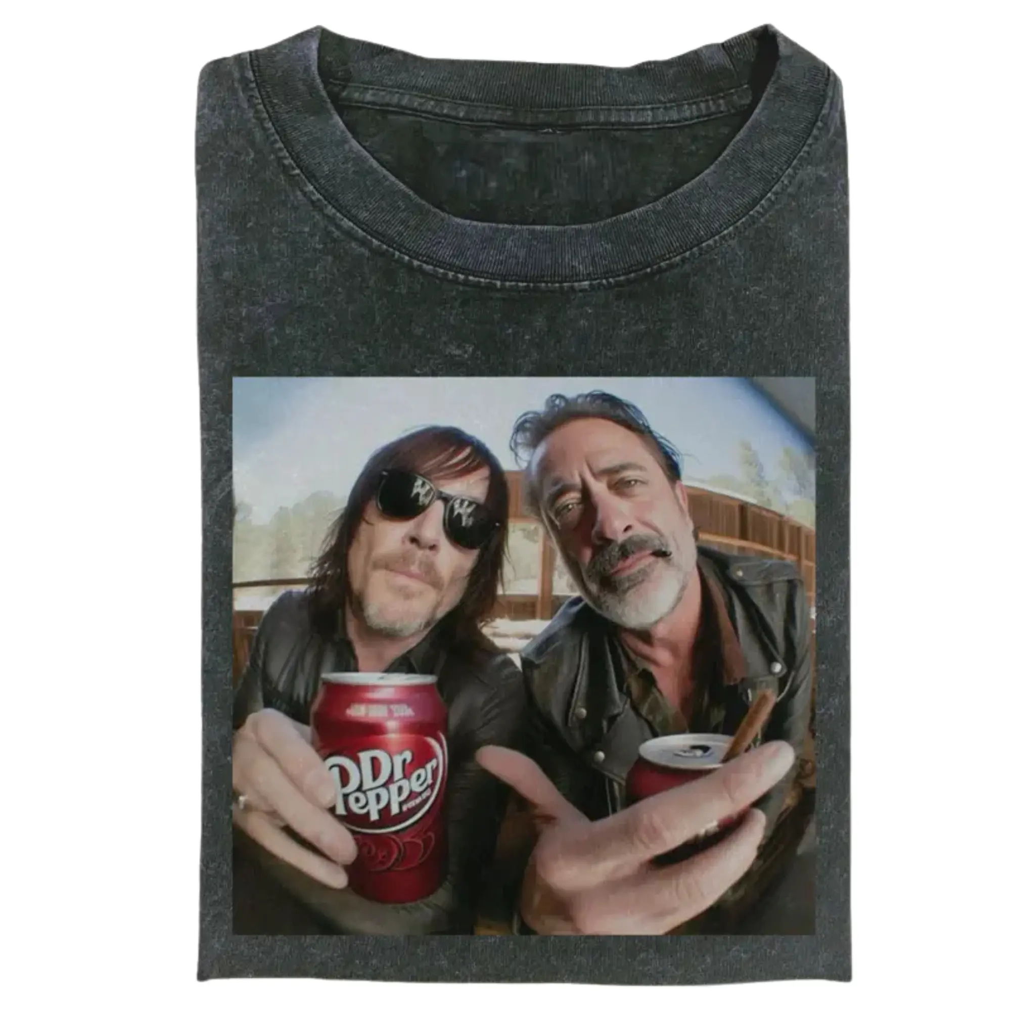 Vintage The Walking Dead Daryl And Negan Dr Pepper T-Shirt - Retro TV Show Meme Graphic Tee, Fitted Shortleeve T-Shirt - Men's Black Round Neck Menswear, Gift For Men, Gift For Women