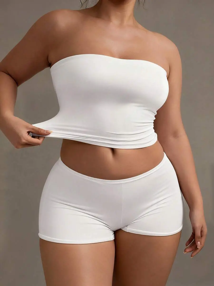 Strapless Basic Camisole, Fashionable Solid Color Elastic Fitted White Tube Top, Suitable For All Seasons Casual Summer, Clean Girl Aesthetic
