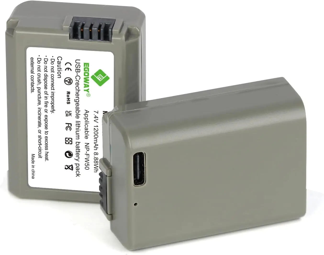EGOWAY Rechargeable NP-FW50 Camera Battery Replacement with USB-C 2-in-1 Charging Cable, Camera Accessories Compatible with Sony ZV-E10, Alpha A6000, A6300, A6400, A6500, A5000, A5100, A7, A7II, A7R, A7RII, A7S, A7SII, RX10, RX10 II III IV, Phone, Recordi