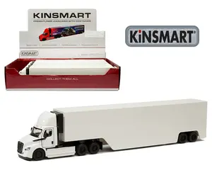 1:62 Freightliner eCascadia with Container Plain White, Pull back Action, Open Doors, by Kinsmart – Display Tray Box of 4